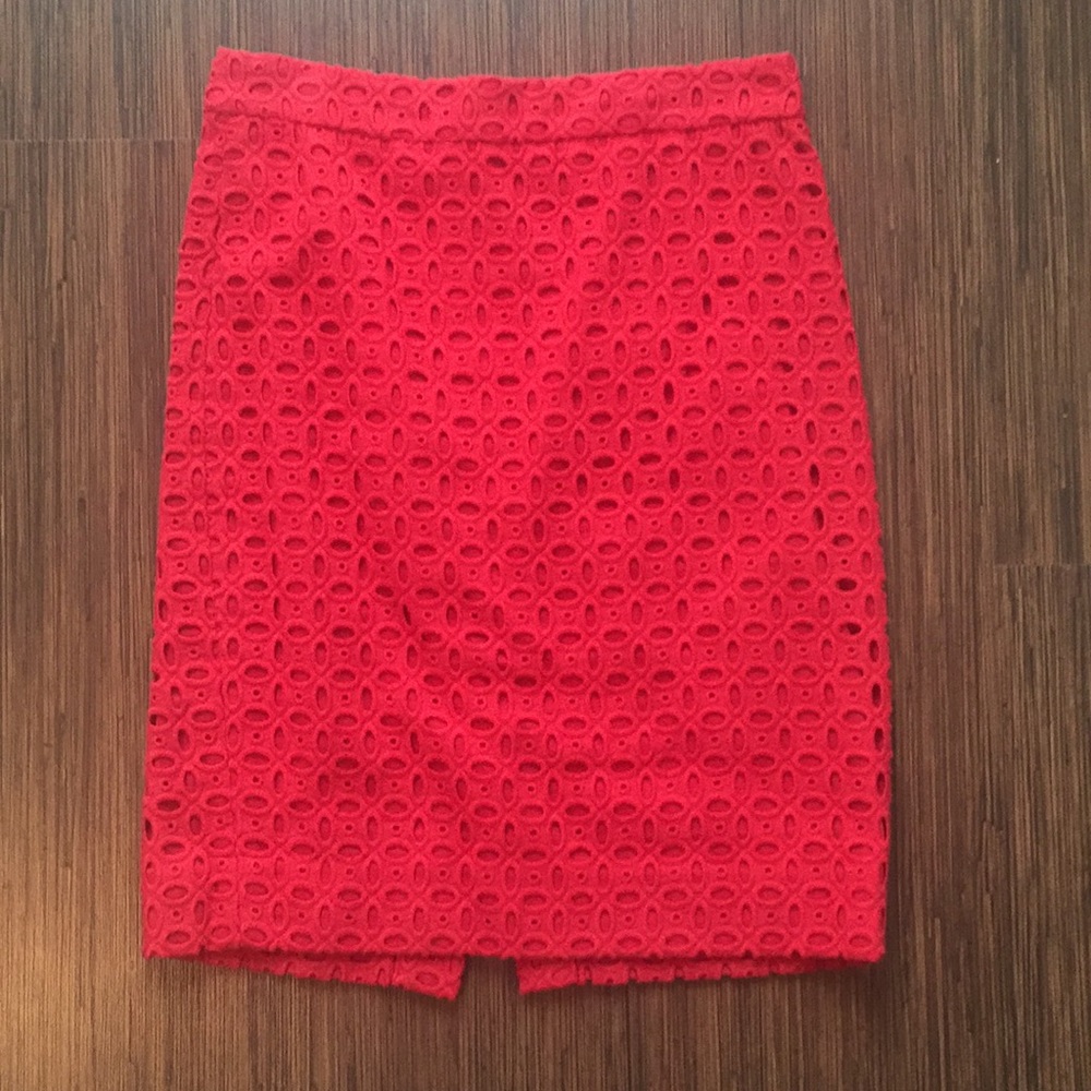 Jcrew red eyelet pencil skirt